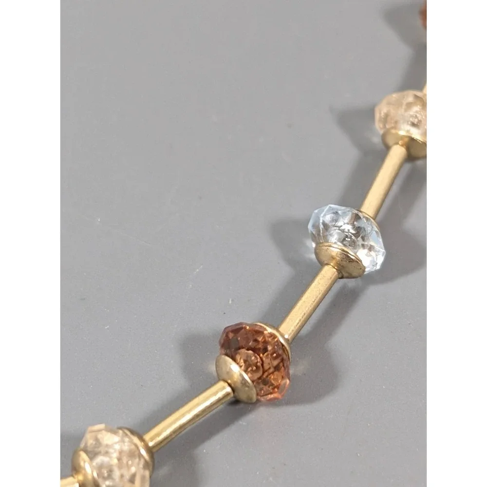 Blue Champagne Bead Dainty Gold Tone Chain Necklace 17